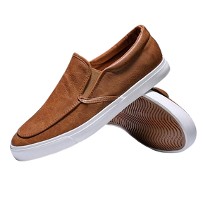 Slip on tênis de Couro Casual Liso Masculino