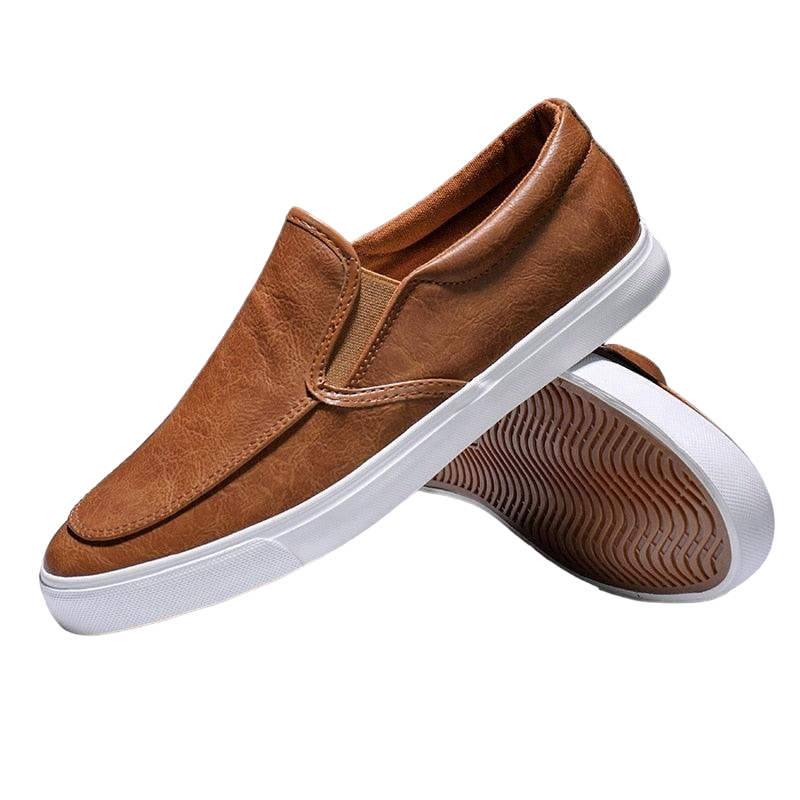 Slip on tênis de Couro Casual Liso Masculino