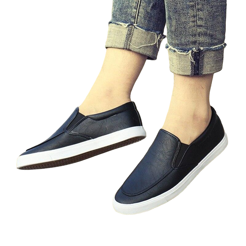 Slip on tênis de Couro Casual Liso Masculino