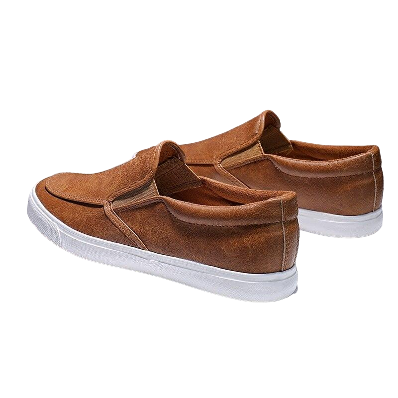 Slip on tênis de Couro Casual Liso Masculino